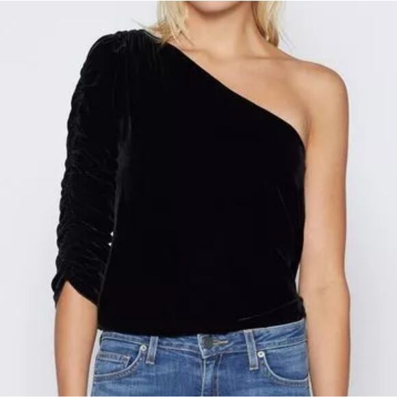 Joie Wayman Black Velvet One Shoulder Top, size 10 - Picture 9 of 9